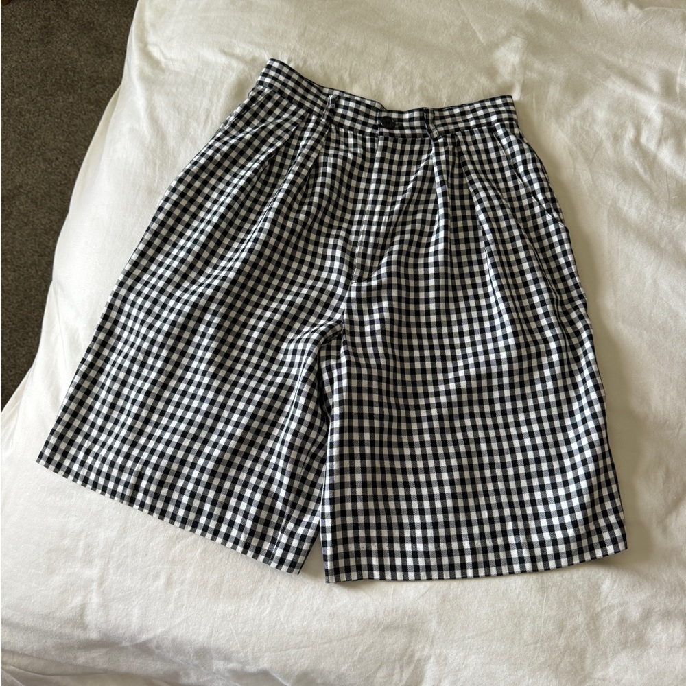 Vintage Rayon Pleated Gingham Bermuda Shorts - Picture 3 of 10